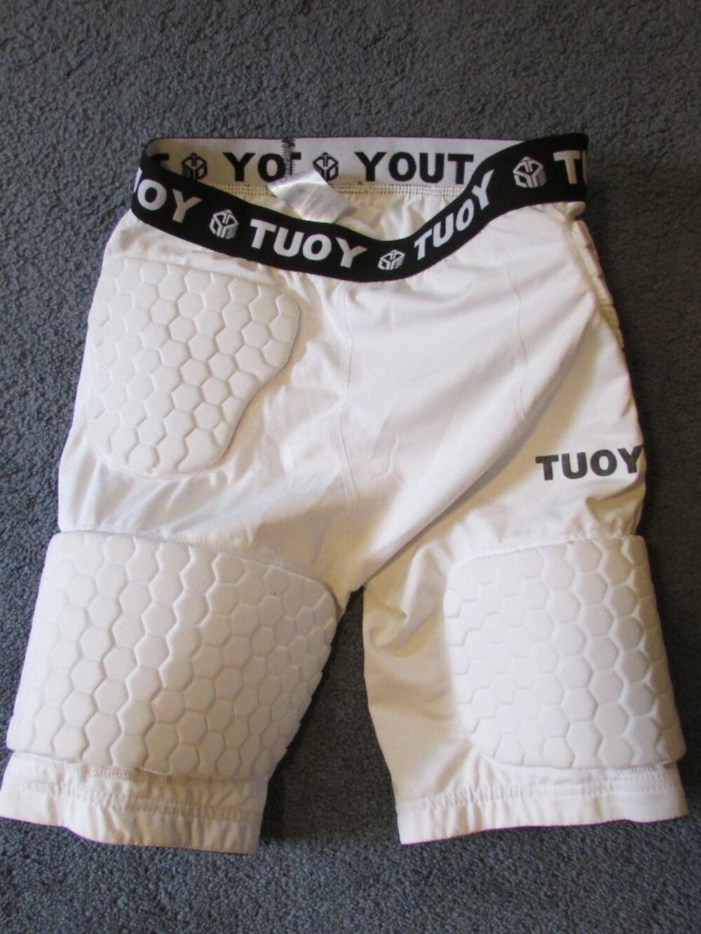 Tuoy Small White Padded Football Girdle Compression Shorts 5- Pads Protective